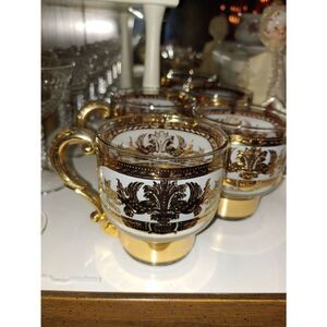 Vintage Set Of 5 Glass W/ Gold Accent Hot Toddy Cups.